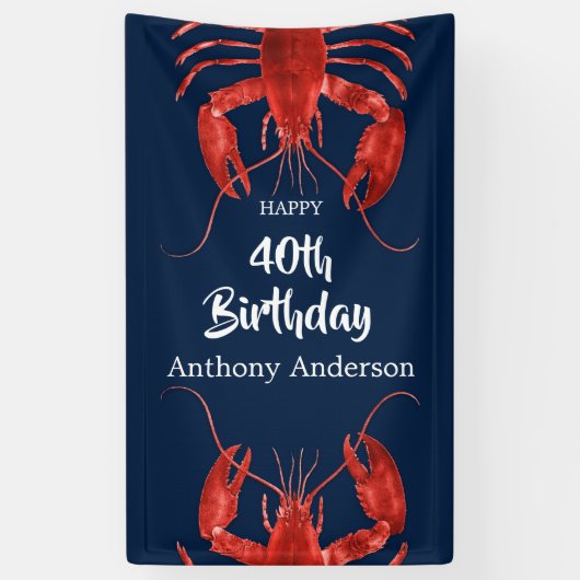 Lobster Boil Dark Blue Fun Birthday Party Custom B Spandoek (Verticaal)