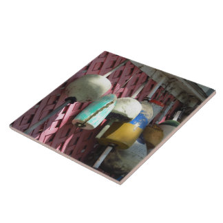 Lobster Buoys on Pink Lattice - Martha's Vineyard Tegeltje