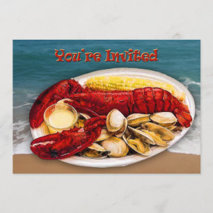 Lobster & Clams Ocean Shoreline Je bent uitgenodig Kaart