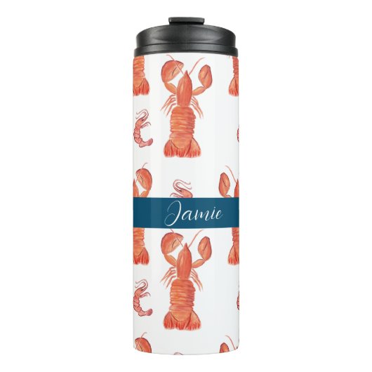 Lobster Crawfish Waterverf Monogramma Thermosbeker (Voorkant)