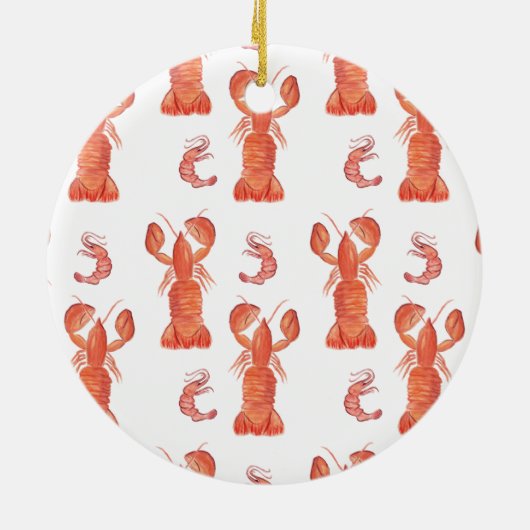 Lobster Crustacean Waterverf Painted Pattern Keramisch Ornament (Achterkant)