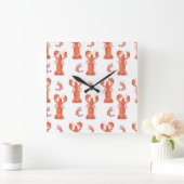 Lobster Crustacean Waterverf Painted Pattern Vierkante Klok (Huis)
