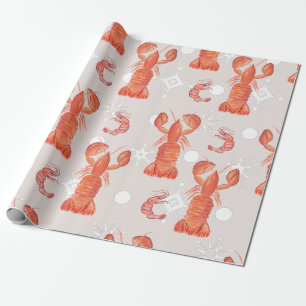Lobster Crustacean Waterverf Snowflake Pattern Cadeaupapier