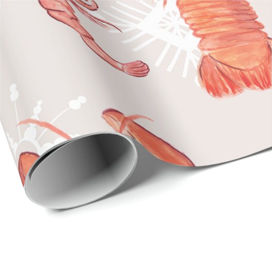 Lobster Crustacean Waterverf Snowflake Pattern Cadeaupapier (Rol Hoek)
