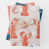 Lobster Crustacean Waterverf Snowflake Pattern Inpakpapier Vel (In situ)