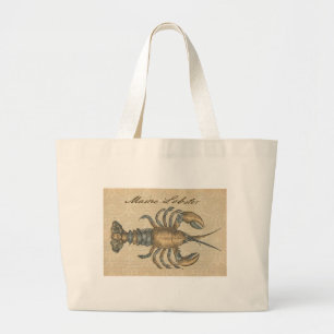 Lobster Illustration Antiek Maine Seafood Grote Tote Bag