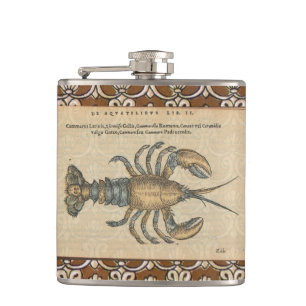 Lobster Illustration Antiek Maine Seafood Heupfles