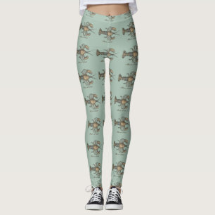 Lobster Illustration Antiek Maine Seafood Leggings