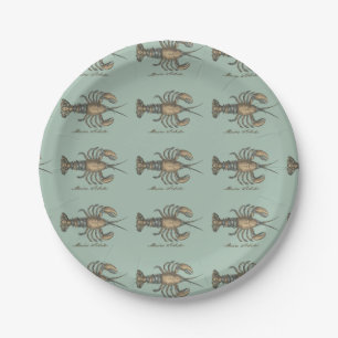 Lobster Illustration Antiek Maine Seafood Papieren Bordje