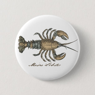 Lobster Illustration Antiek Maine Seafood Ronde Button 5,7 Cm