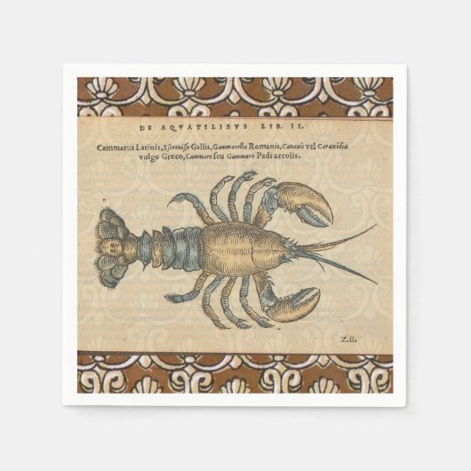 Lobster Illustration Antiek Maine Seafood Servetten (Voorkant)