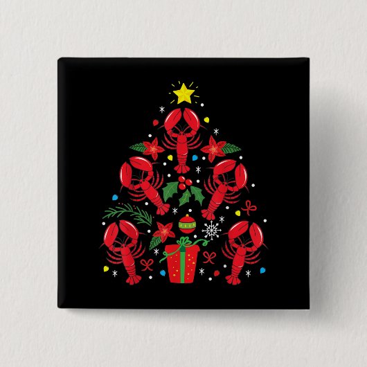 Lobster kerstboomversiering Funny Xmas Gift Vierkante Button 5,1 Cm (Voorkant)