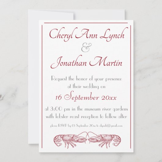 Lobster Love Wedding Invitation Kaart (Voorkant)