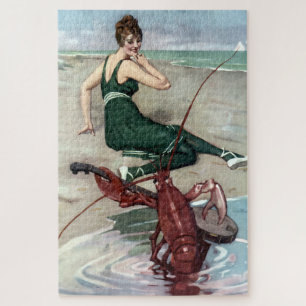 Lobster met banjo serenading beach Girl Legpuzzel