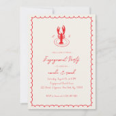 Lobster Monogram Red Engagement Party Kaart (Voorkant)