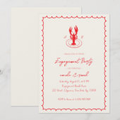 Lobster Monogram Red Engagement Party Kaart (Voorkant / Achterkant)