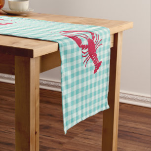 Lobster op Blue Gingham Korte Tafelloper