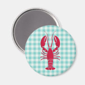Lobster op Blue Gingham Magneet (Voorkant / Achterkant)