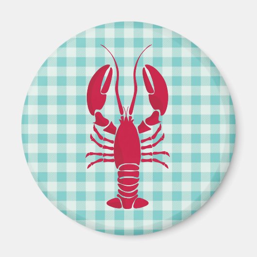 Lobster op Blue Gingham Magneet (Voorkant)