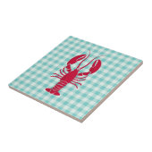 Lobster op Blue Gingham Tegeltje (Zijkant)