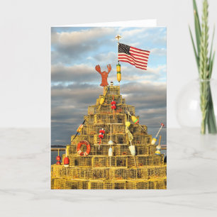 Lobster Pots Tree in Plymouth, MA Feestdagen Kaart