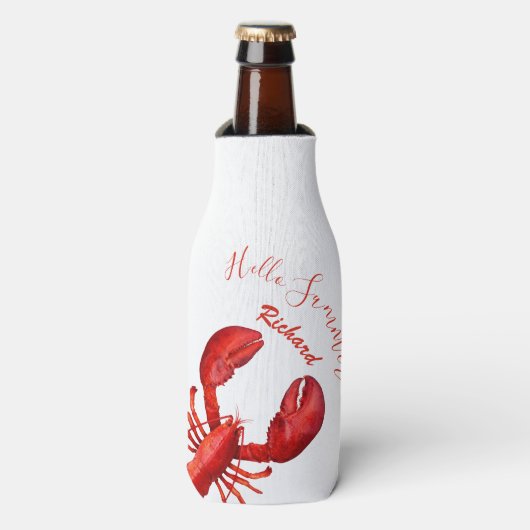 Lobster red white hallo zomernaam flesjeskoeler (Fles Voorkant)