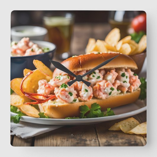 Lobster Roll And Potato Chips Vierkante Klok (Voorkant)