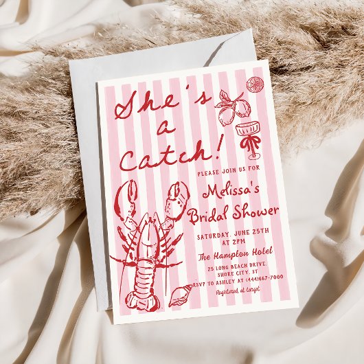 Lobster She's a Catch Bridal Shower Invitation