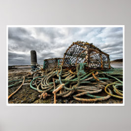 Lobster Traps, spoelen op strand Poster
