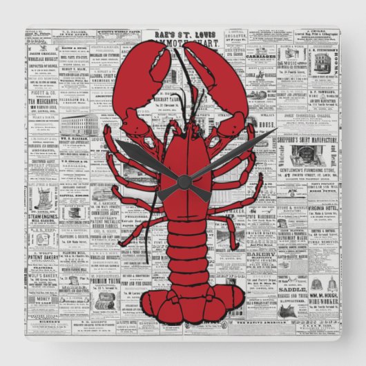 Lobster Wall Clock Vierkante Klok (Voorkant)