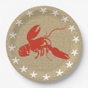 Lobster & White Starfish Nautical Beach "Burlap" Papieren Bordje