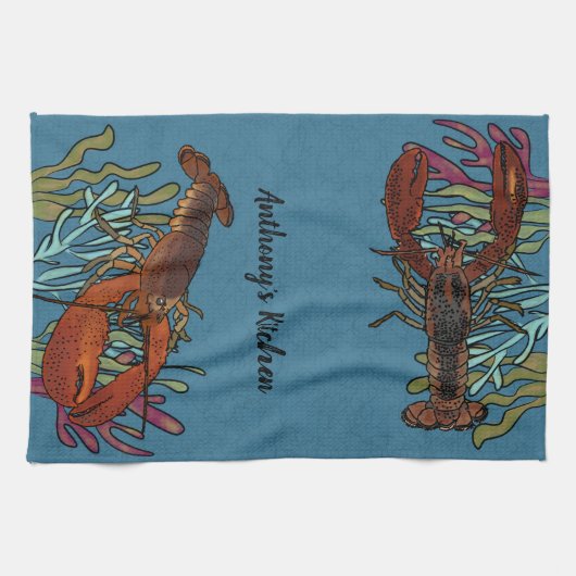 Lobsters in het blauwe Zee op maat Theedoek (Horizontaal)