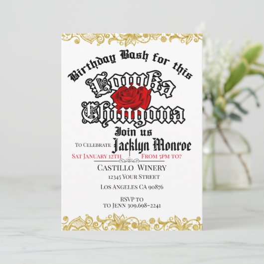 Loca Chingona Chola uitnodiging voor verjaardagsfe (Staand voorkant)