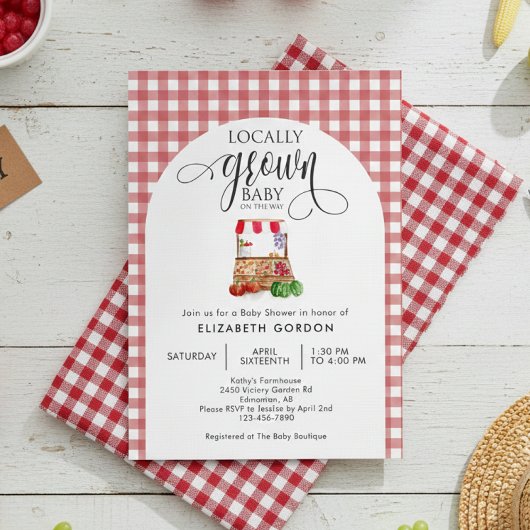 Locally Grown Baby Shower Farm Fresh Red Gingham Kaart