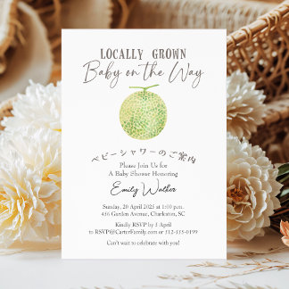 Locally Grown Baby Shower Melon Watercolor Rustic Kaart