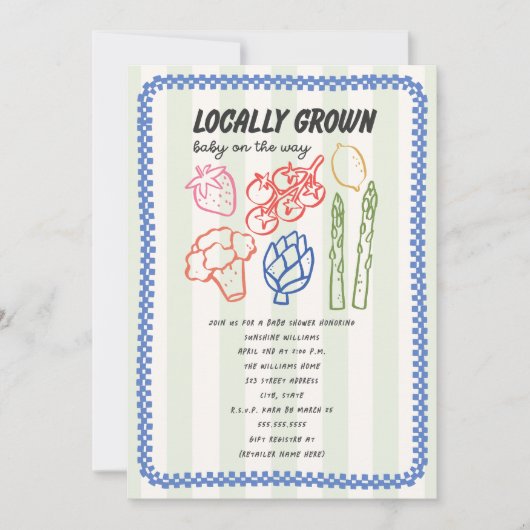 Locally Grown Farmers Market Blue Boy Baby Shower Kaart (Voorkant)