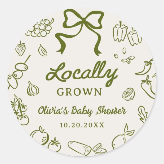 Locally Grown Hand Drawn Baby Shower Ronde Sticker (Voorkant)