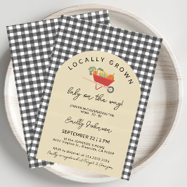 Locally Grown Modern Grey Gingham Baby Shower Kaart