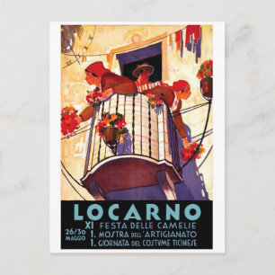 Locarno, Zwitserland, vrouwen op terras, bloemen Briefkaart