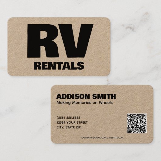 Location de RV Carte de visite QR personnalisé (Devant / Derrière)