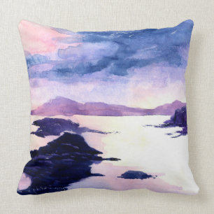 Loch Lomond Paarse Waterverf Landschap Cushion Kussen