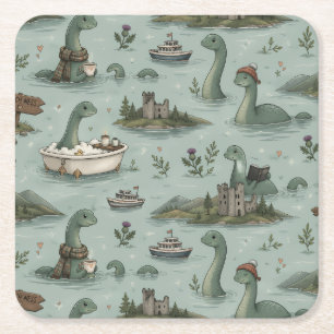 Loch Ness Monster Vierkante Kartonnen Onderzetter