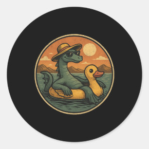 Loch Ness Monster Zomer Vakantie Float Retro Grafi Ronde Sticker