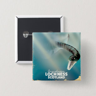 Loch Ness Schotland monster vintage reisposter Vierkante Button 5,1 Cm