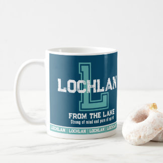 Lochlan naam betekenis sportief monogram aqua blau koffiemok