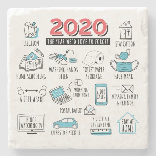 Lockdown Quarantine 2020 activiteiten herdenken Stenen Onderzetter (Voorkant)