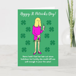 Lockdown Woman Drink Wijn St Patricks Day Card Kaart