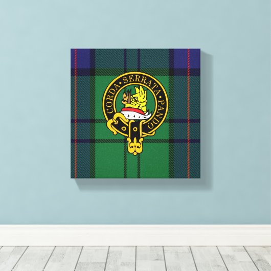 Lockhart Scottish Crest en Tartan Canvas print (Insitu (Houten vloer))