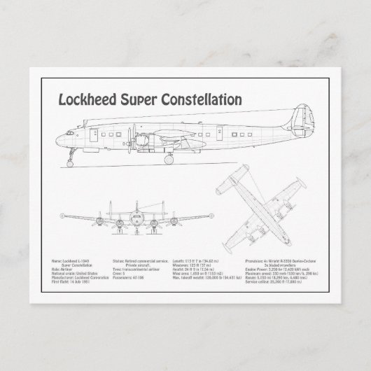 Lockheed L-1049 Super Constellation - Plannen BD Briefkaart (Voorkant)