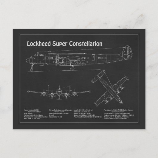 Lockheed L-1049 Super Constellation - Plans PD Briefkaart (Voorkant)